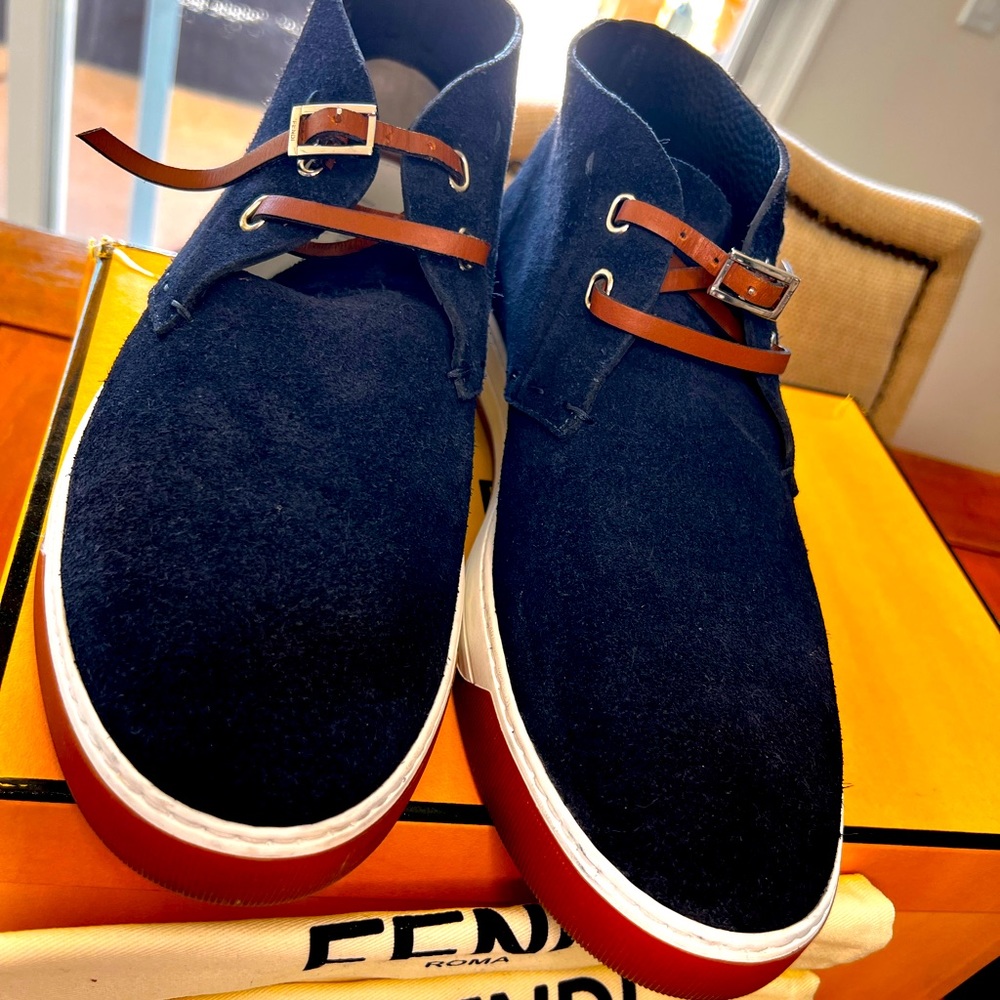 FENDI Hi Top. Indigo Blue / White Fendi size 10.  SOLD